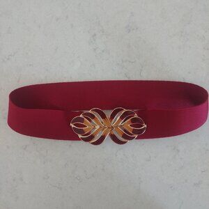 Vintage made in Korea red gold clasp buckle belt stretch